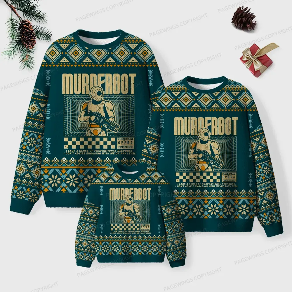Pagewings Murderbot Unisex Ugly Knit Sweatshirt