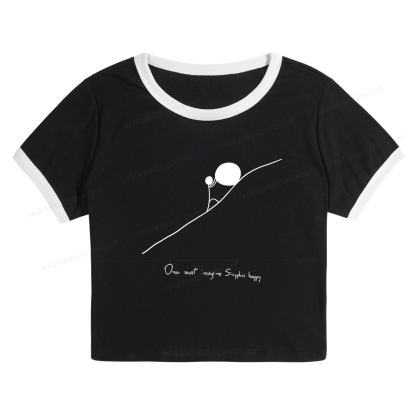 Pagewings One Must Imagine Sisyphus Happy Baby Tee Cropped Ringer T-Shirt