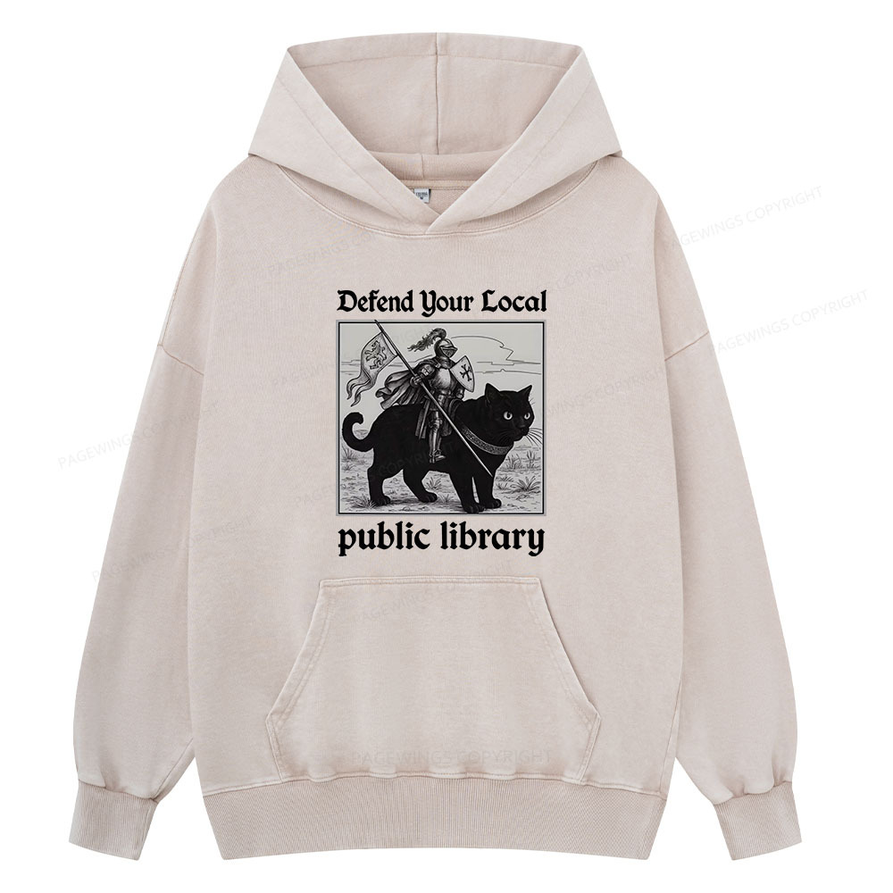 Pagewings Defend Your Local public library Unisex Washed Hoodie