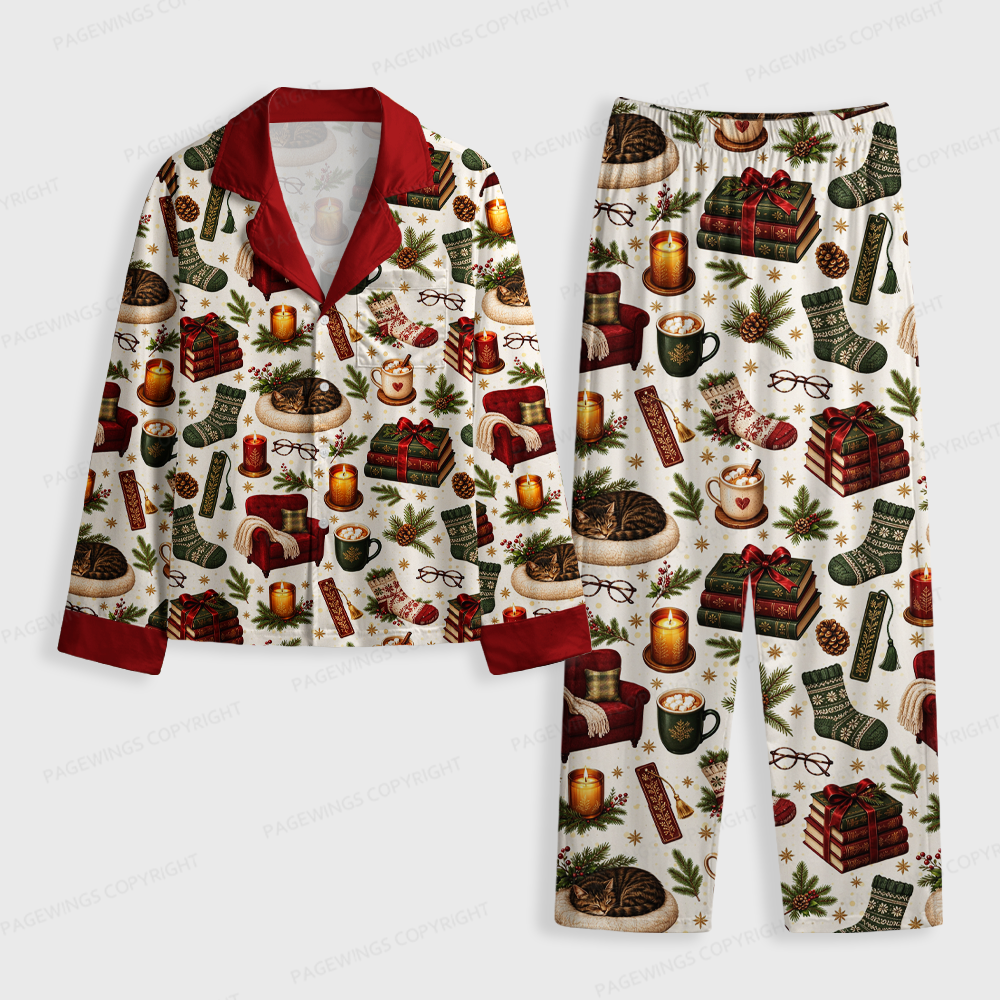 Pagewings Christmas reading Unisex Button-Up Pajama Set