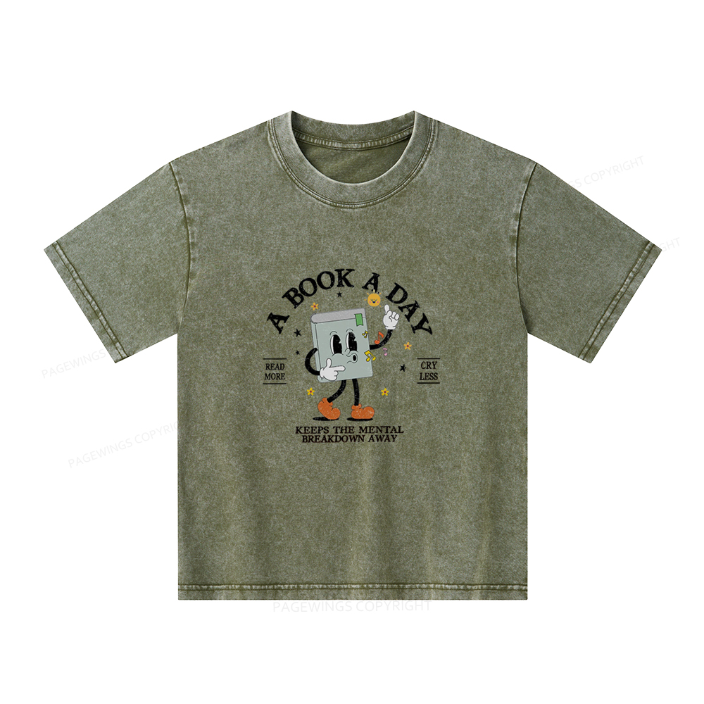 Pagewings A Book A Day Keep The Mental Breakdown Away Unisex Kids Washed T-shirt