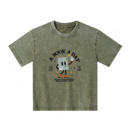 Pagewings A Book A Day Keep The Mental Breakdown Away Unisex Kids Washed T-shirt