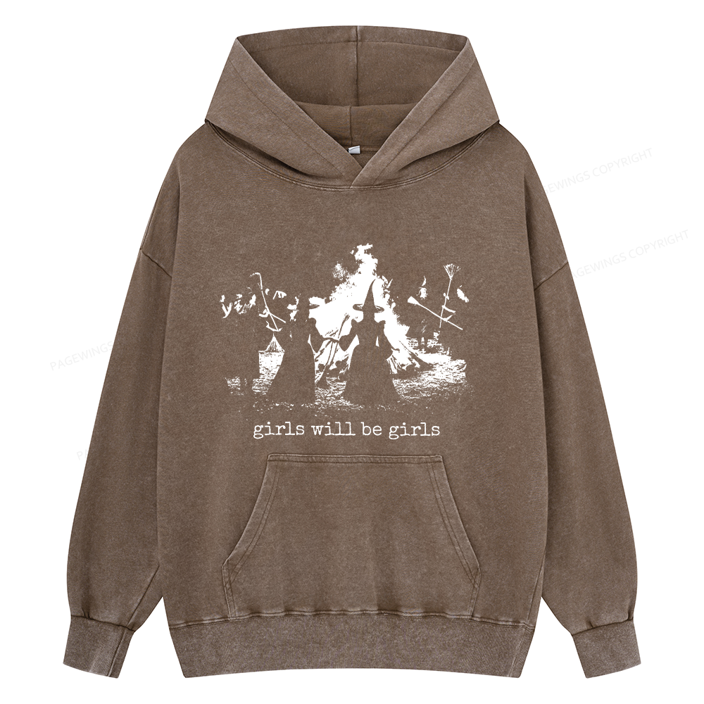Pagewings Girls Will Be Girls Unisex Washed Hoodie