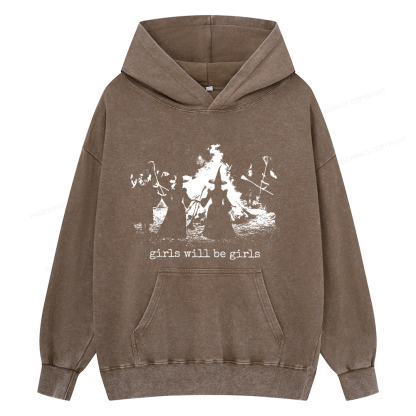 Pagewings Girls Will Be Girls Unisex Washed Hoodie