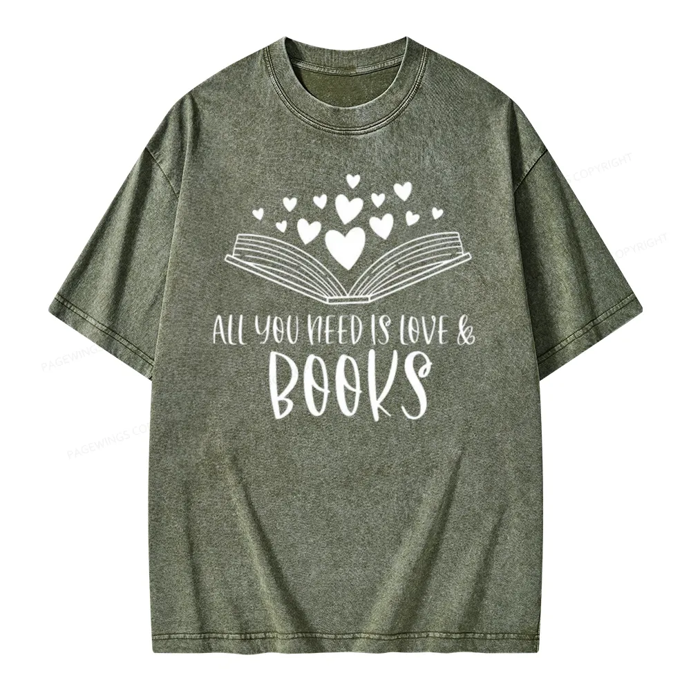 Pagewing All You Need Is Love & Books Unisex Washed T-shirt