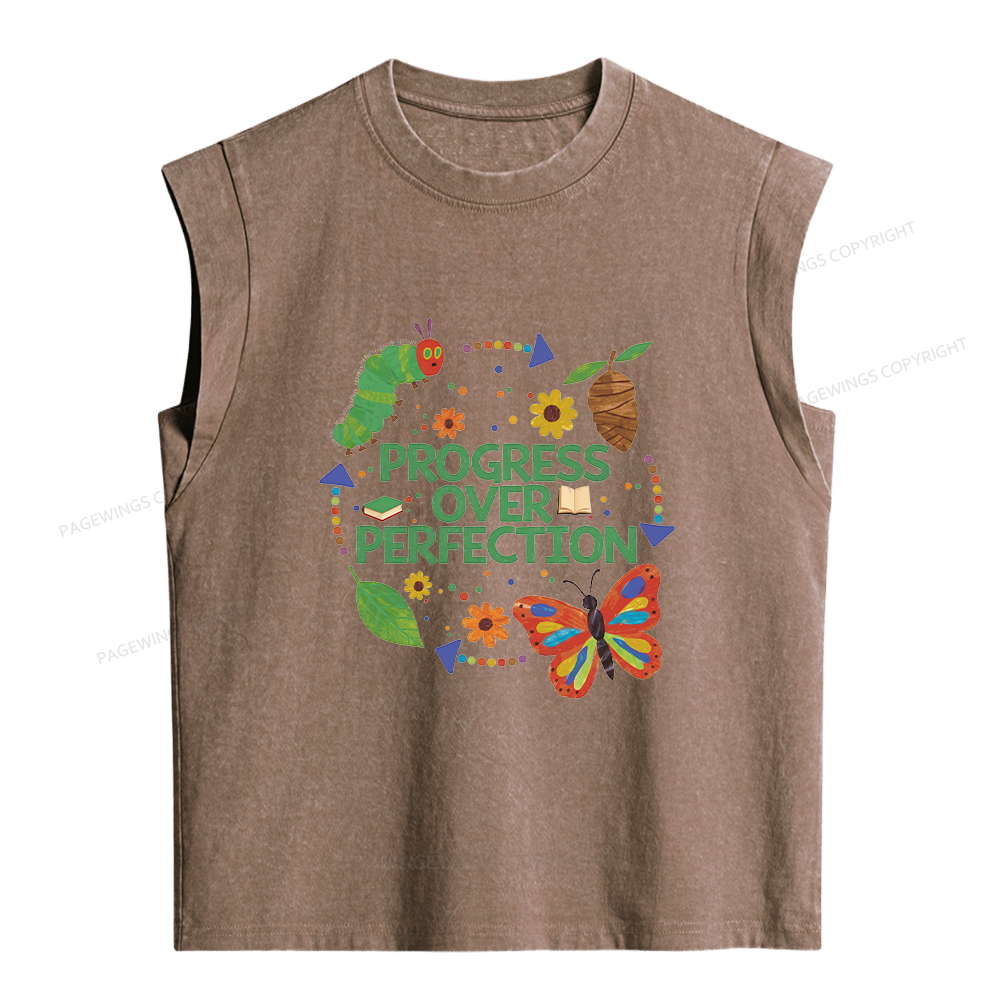 Pagewing Progress Over Perfection Women's Washed Tank Top