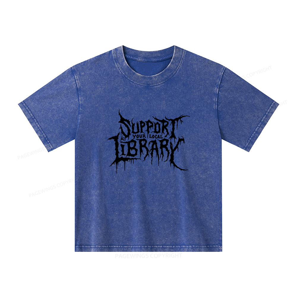 Pagewings Support Your Local Library Unisex Kids Washed T-shirt