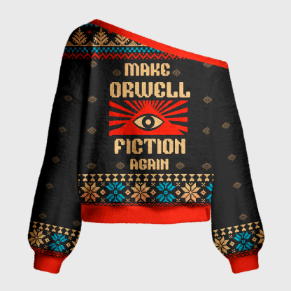 Pagewings Make Orwell Fiction Again Off Shoulder Ugly Knit Sweater