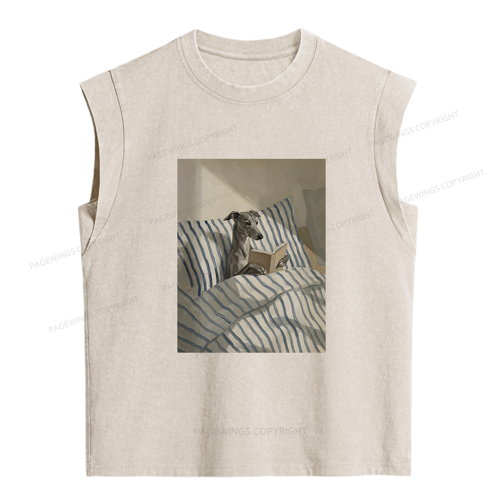 Pagewings Greyhound Dog Reading Women's Washed Tank Top