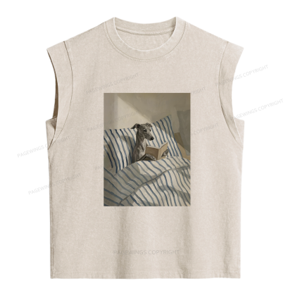 Pagewings Greyhound Dog Reading Women's Washed Tank Top