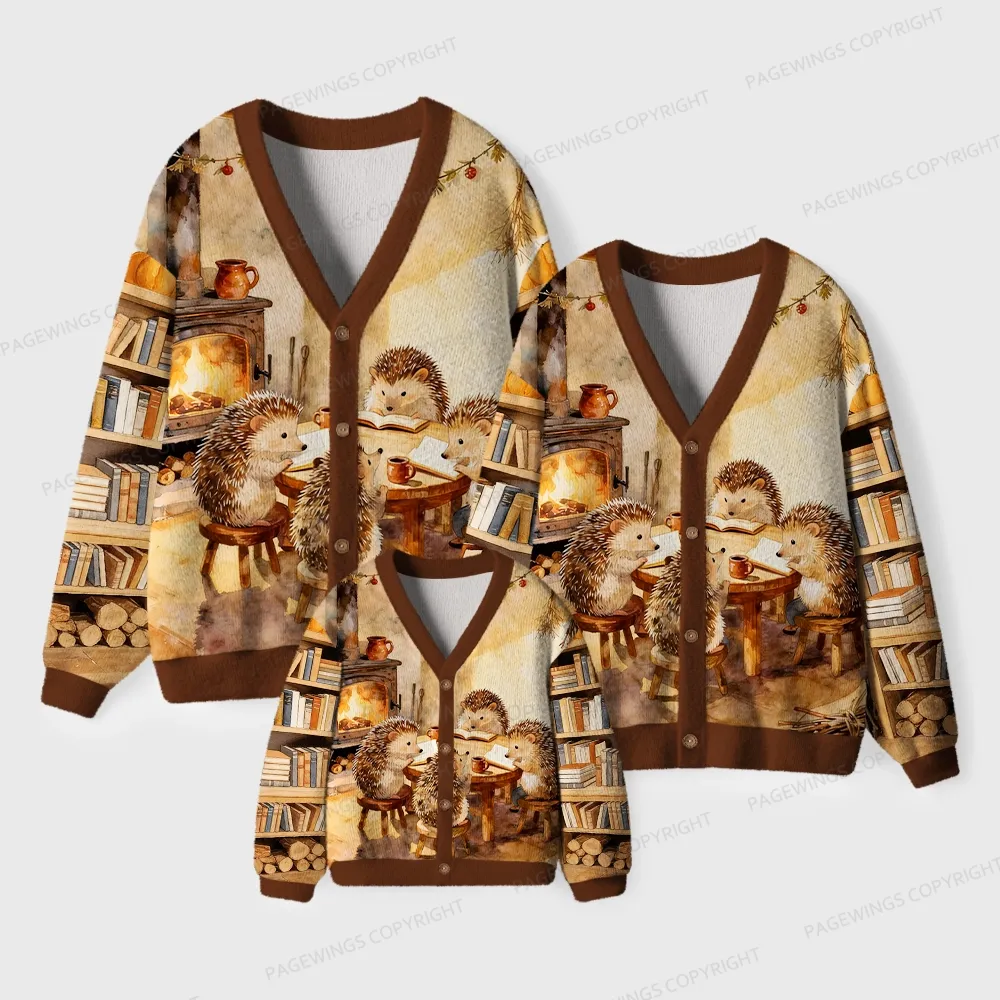 Pagewings Hedgehog Book Club Unisex Ugly Cardigan Sweaters