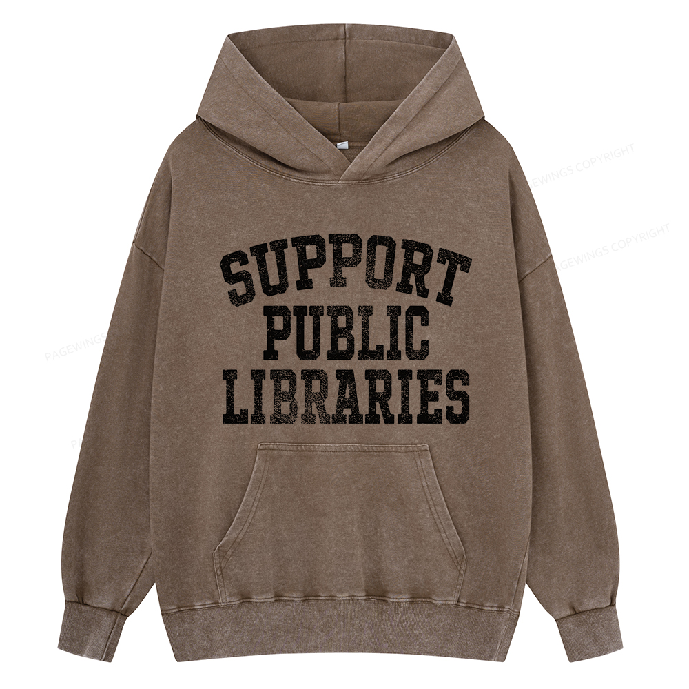 Pagewings Support Public Libraries Unisex Washed Hoodie
