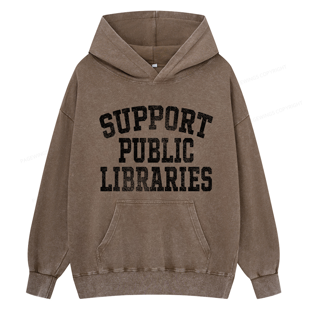 Pagewings Support Public Libraries Unisex Washed Hoodie