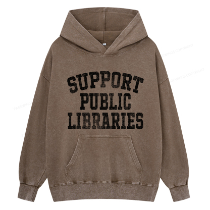 Pagewings Support Public Libraries Unisex Washed Hoodie