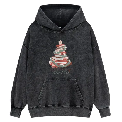 Pagewings Merry Bookmas Unisex Washed Hoodie
