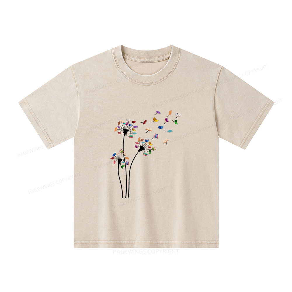 Pagewings Cute Dandelion Books Flower Fly Unisex Kids Washed T-shirt
