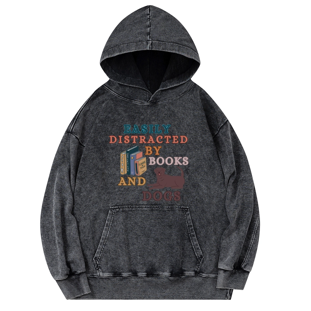 Pagewings Easily Distracted By Books And Labrador Unisex Washed Hoodie