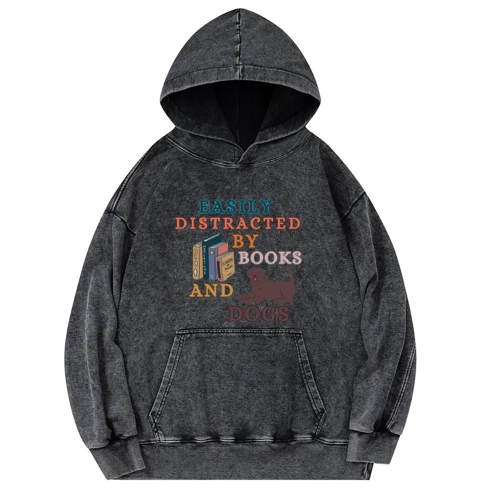 Pagewings Easily Distracted By Books And Labrador Unisex Washed Hoodie