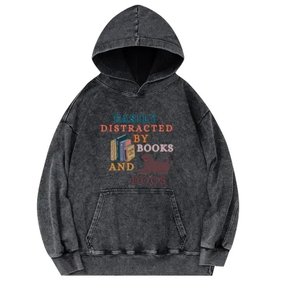 Pagewings Easily Distracted By Books And Labrador Unisex Washed Hoodie