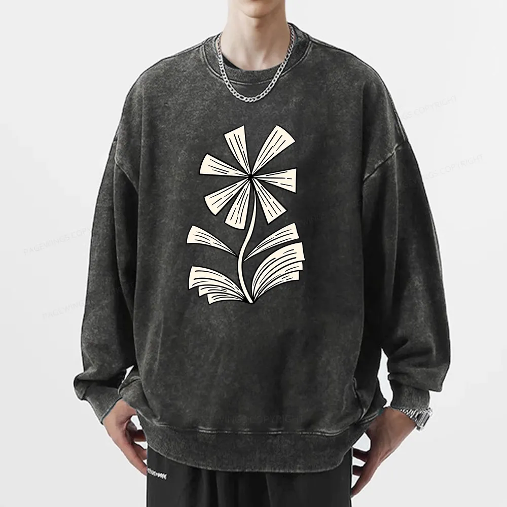 Pagewing Sunflower Made of Books Unisex Washed Sweatshirt
