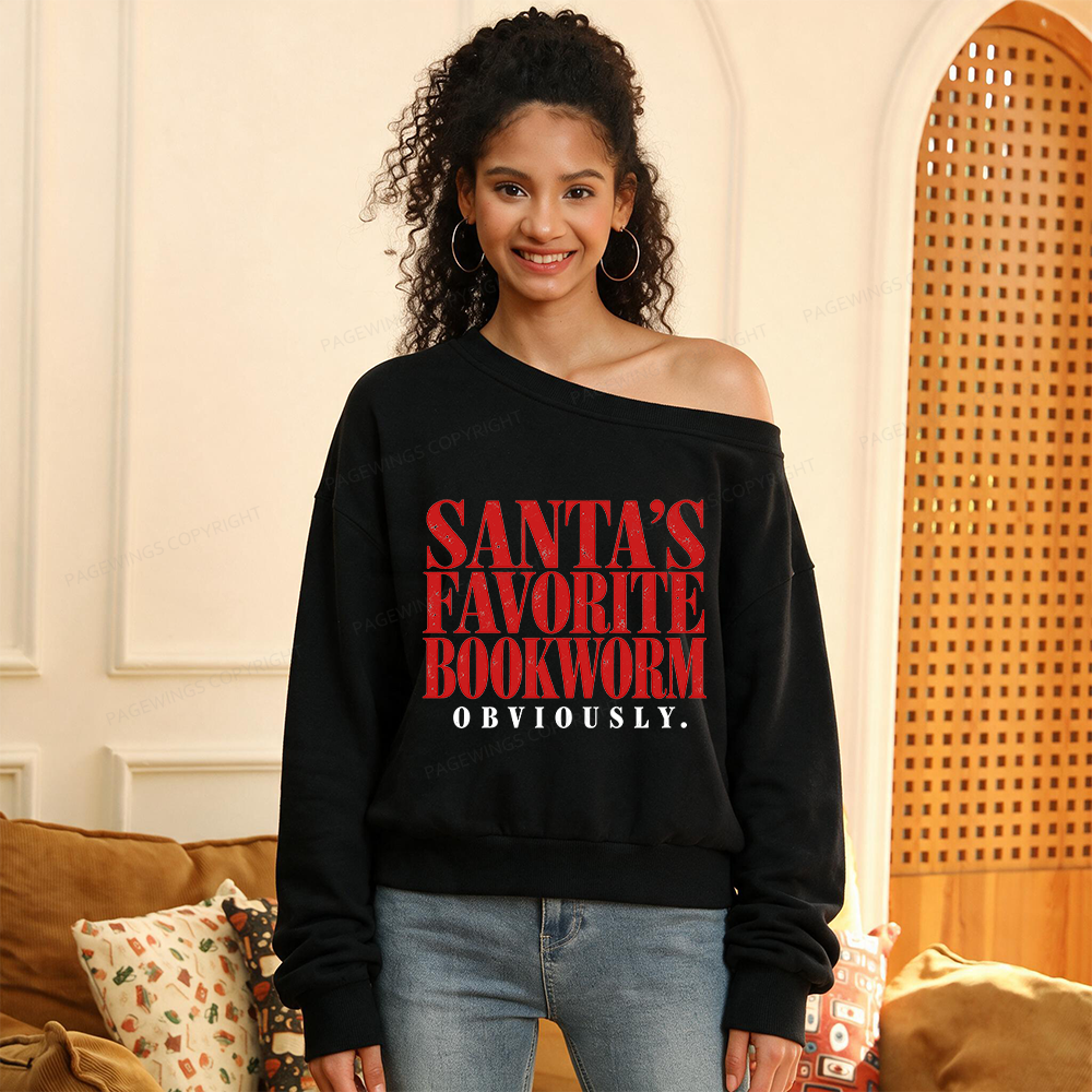Pagewings Santa's Favorite Bookworm Women Off Shoulder Sweatshirt