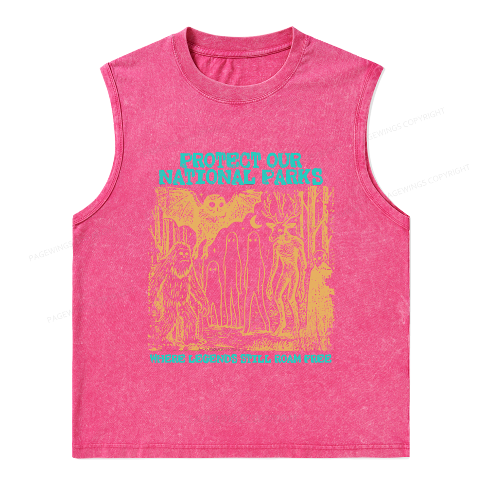Pagewings Protect Our Parks Vintage Camping Unisex Washed Tank Top