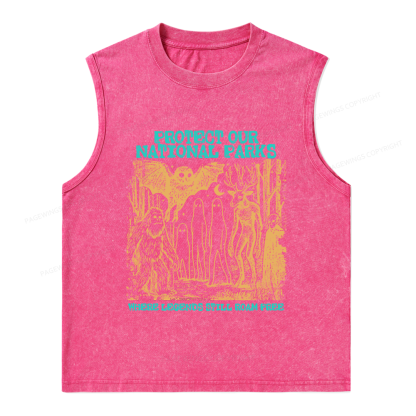 Pagewings Protect Our Parks Vintage Camping Unisex Washed Tank Top