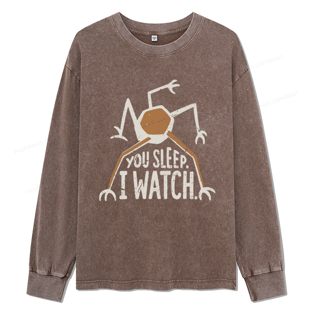 Pagewings You Sleep I Watch Unisex Washed Long Sleeve T-shirt