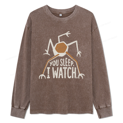 Pagewings You Sleep I Watch Unisex Washed Long Sleeve T-shirt