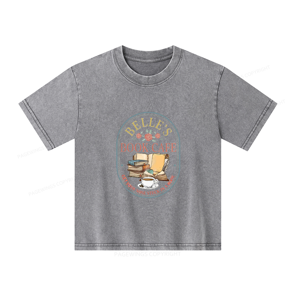 Pagewings Belles Book Cafe Unisex Kids Washed T-shirt