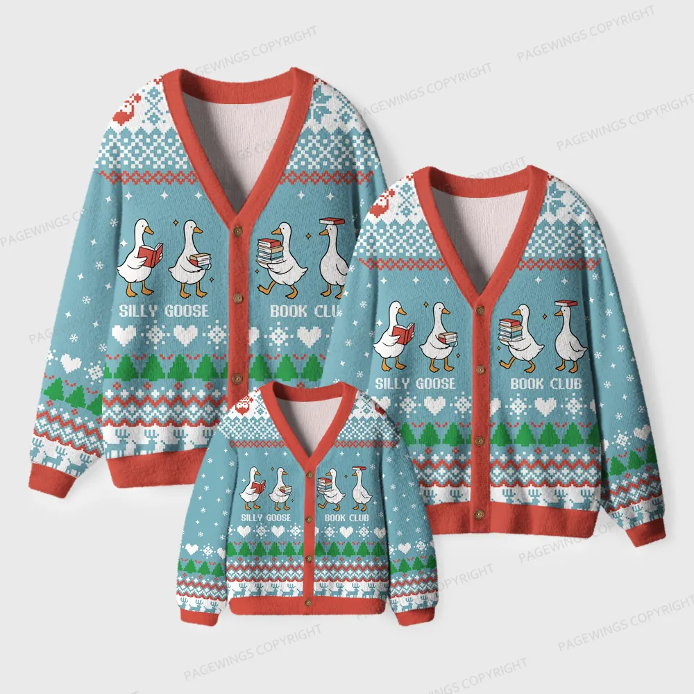 Pagewings Silly Goose Book Club Unisex Ugly Cardigan Sweaters