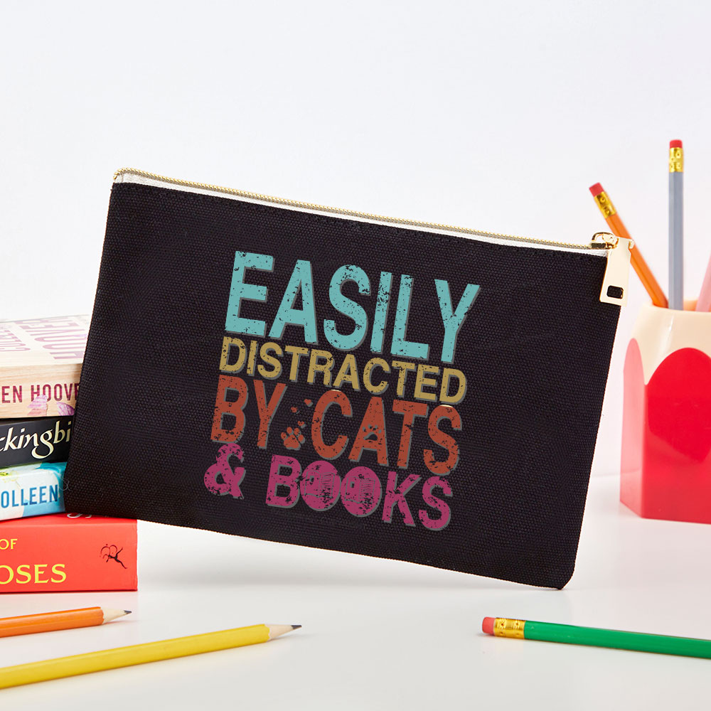 Pagewings Easily Distracted By Cats And Books Pouch