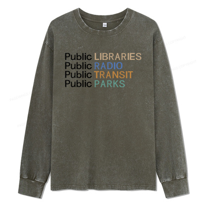 Pagewings Public Libraries Radio Transit Parks Unisex Washed Long Sleeve T-shirt