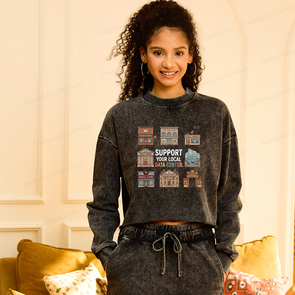 Pagewings Support Your Local Data Center Washed Crop Sweatshirt