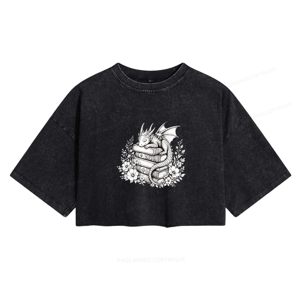 Pagewings Black Baby Dragon Women's Washed Cropped T-shirt