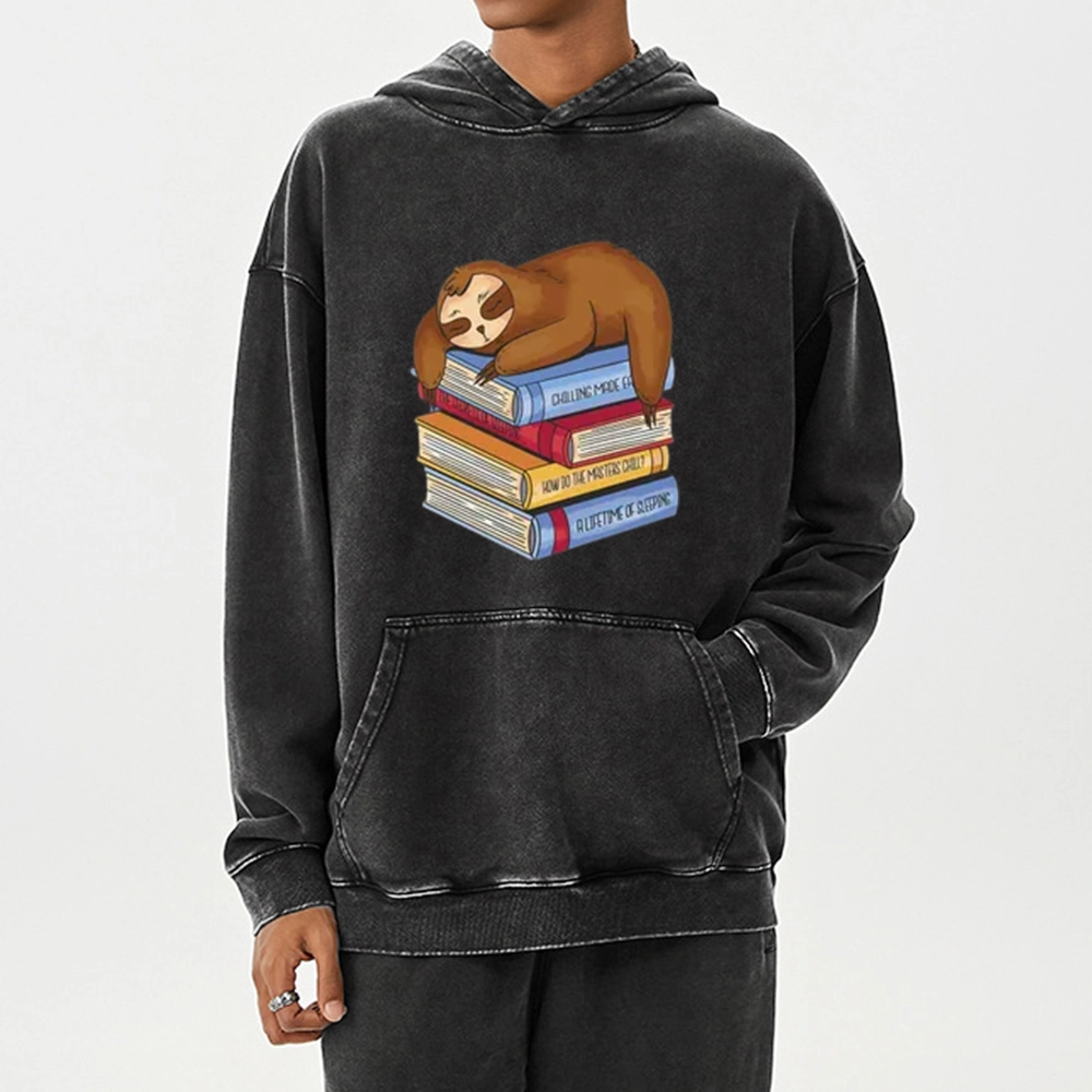 Pagewings Sloth And Book Unisex Washed Hoodie