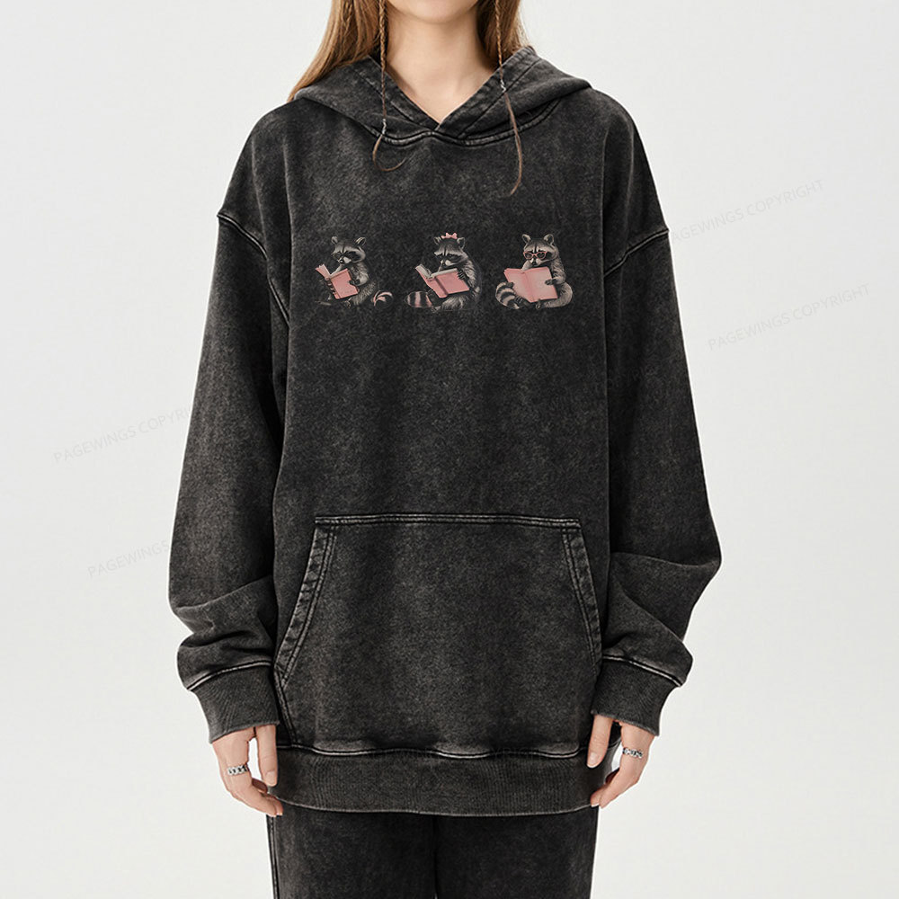 Pagewings Funny Raccoon Bookish Gift Unisex Washed Hoodie