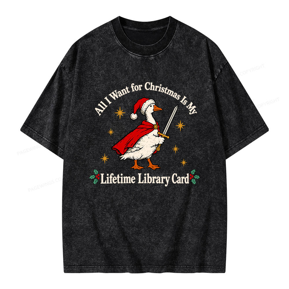 Pagewings Christmas Lifetime Library Card Unisex Washed T-shirt