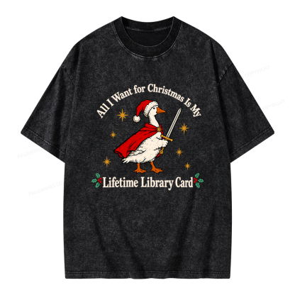 Pagewings Christmas Lifetime Library Card Unisex Washed T-shirt