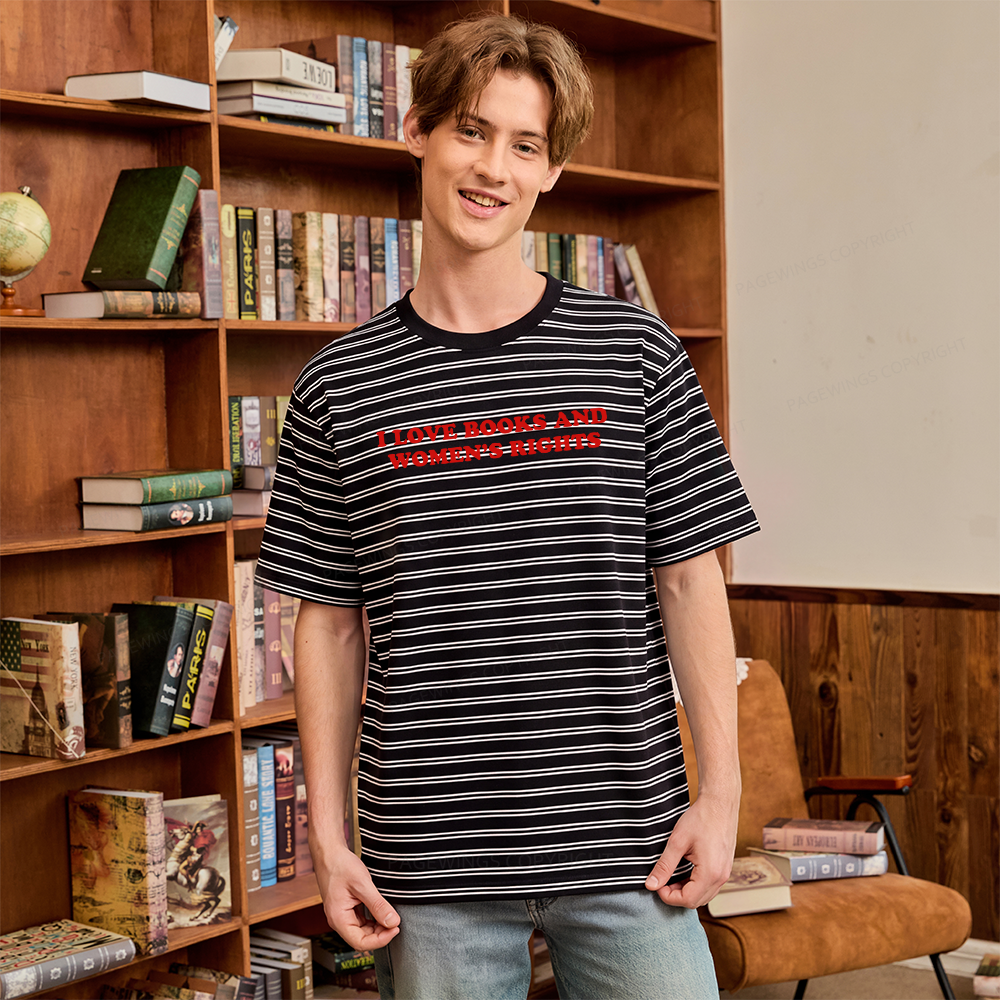 Pagewings I Love Books And Women's Rights Unisex Striped T-Shirt