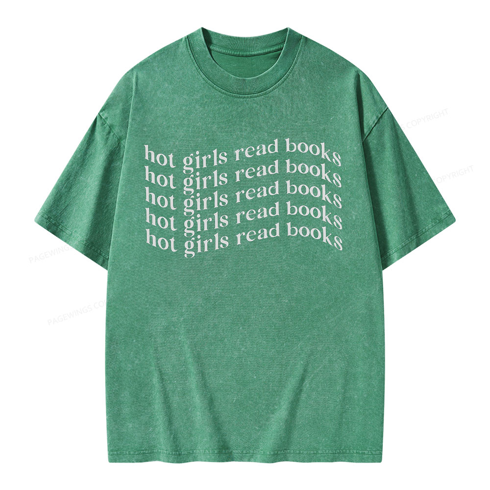 Pagewings Hot Girls Read Books Minimalist Trendy BookishUnisex Washed T-shirt