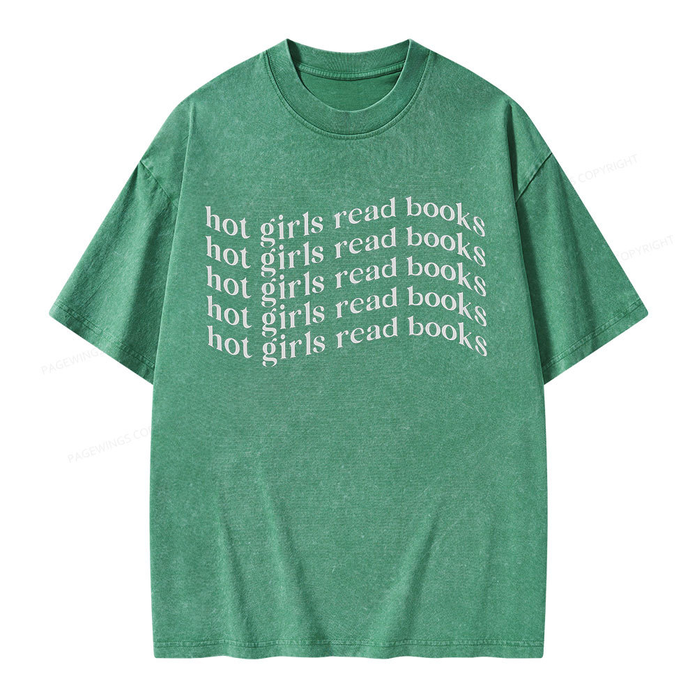 Pagewings Hot Girls Read Books Minimalist Trendy BookishUnisex Washed T-shirt