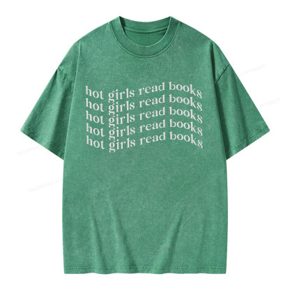 Pagewings Hot Girls Read Books Minimalist Trendy BookishUnisex Washed T-shirt