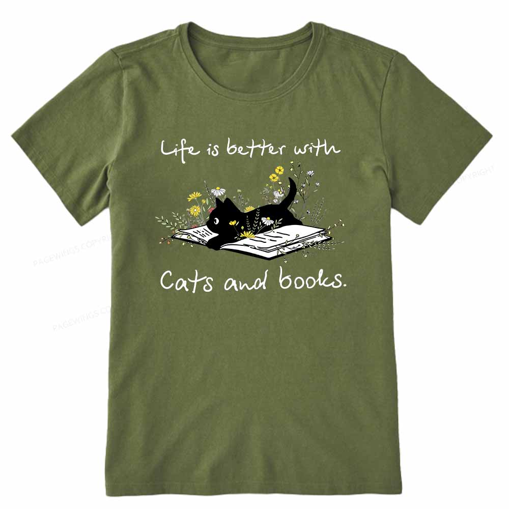 Pagewings Life Is Better With Cats And Books Unisex Classic T-shirt