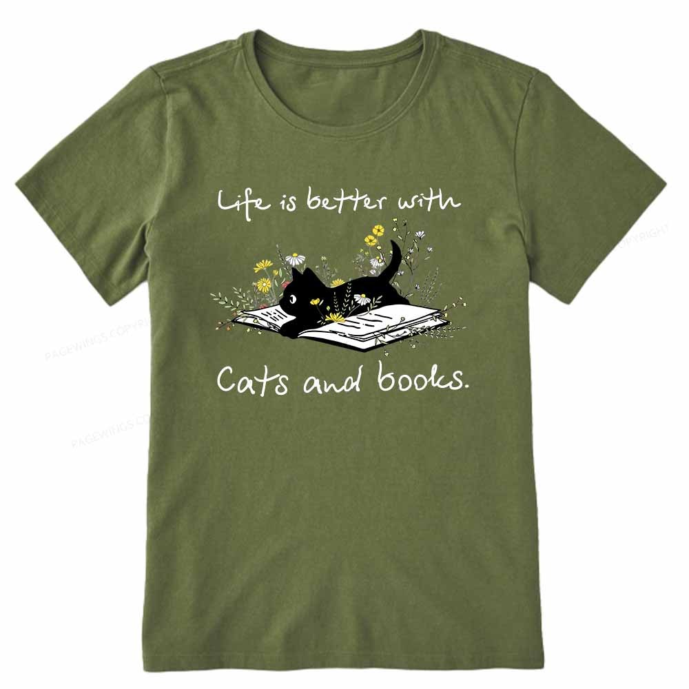 Pagewings Life Is Better With Cats And Books Unisex Classic T-shirt