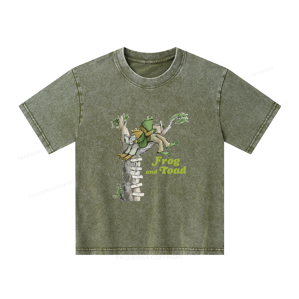 Pagewings Frog and Toad Old Book Unisex Kids Washed T-shirt