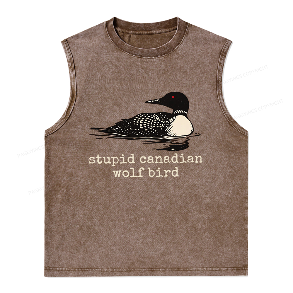 Pagewings Stupid Canadian Wolf Bird Unisex Washed Tank Top