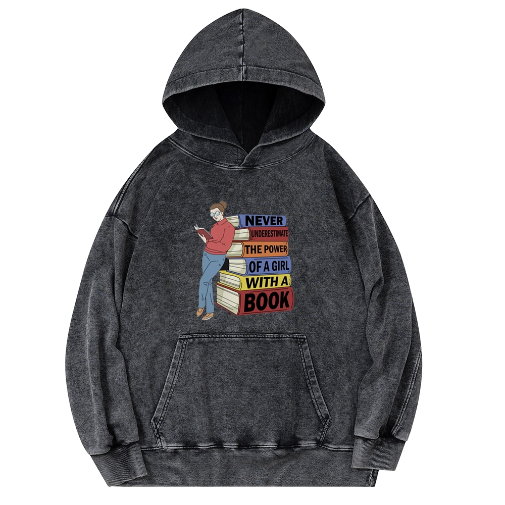Pagewings Power Of A Girl With A Book Unisex Washed Hoodie