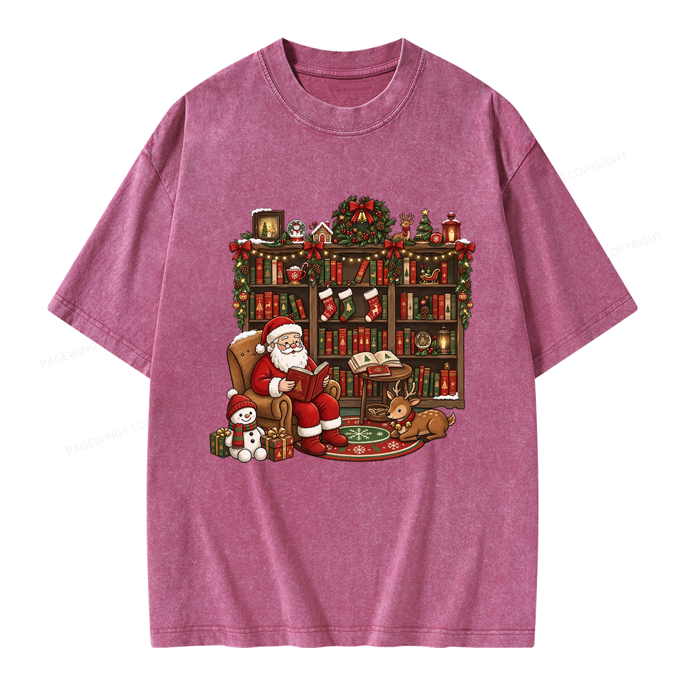 Pagewings Merry Christmas Book Lover Unisex Washed T-shirt