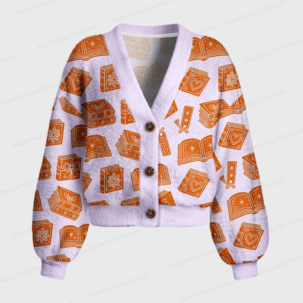 Pagewings Gingerbread Book Women's Cardigan Sweater